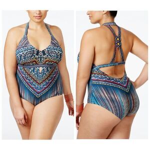 New! JESSICA SIMPSON Women's Macrame-Back Plus Size One-Piece Swimsuit